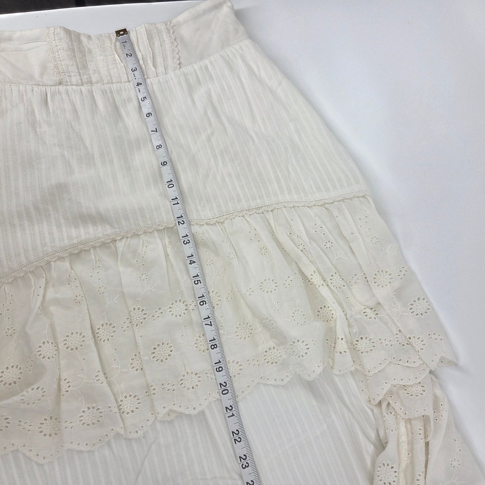 Free People Skirt Large Ivory Eyelet Lace Boho Cottagecore High Low Tiered Skirt - Picture 5 of 8